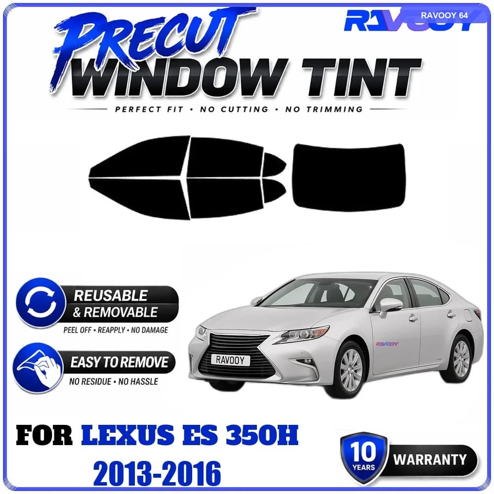 RAVOOY Precut Window Tint, Reusable Removable EPU Film, Custom Fit for Lexus ES 350h 2013-2016, UV Heat Protection