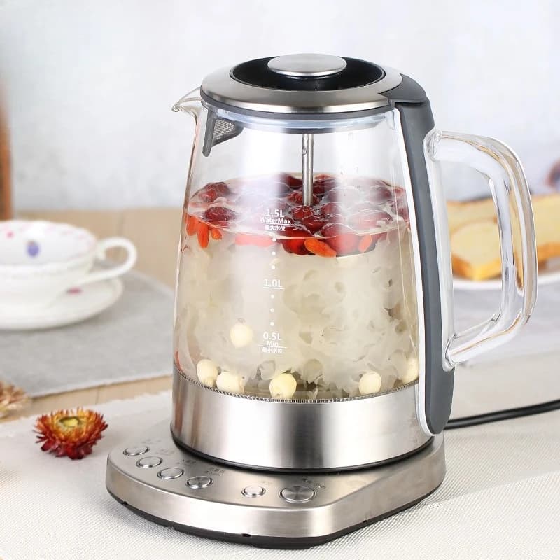 Double cover health pot, glass multi-function button electric boiled flower teapot, electric kettle