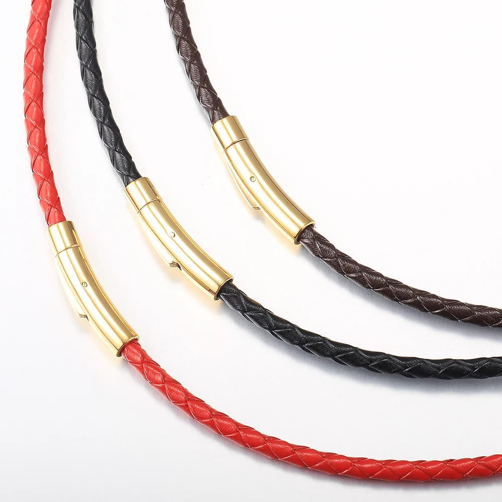 Collana girocollo in pelle artificiale da 4mm/6mm per uomo ragazzi rosso nero marrone catena di corda intrecciata maschile chiusura a pressione gioielli regali UN149