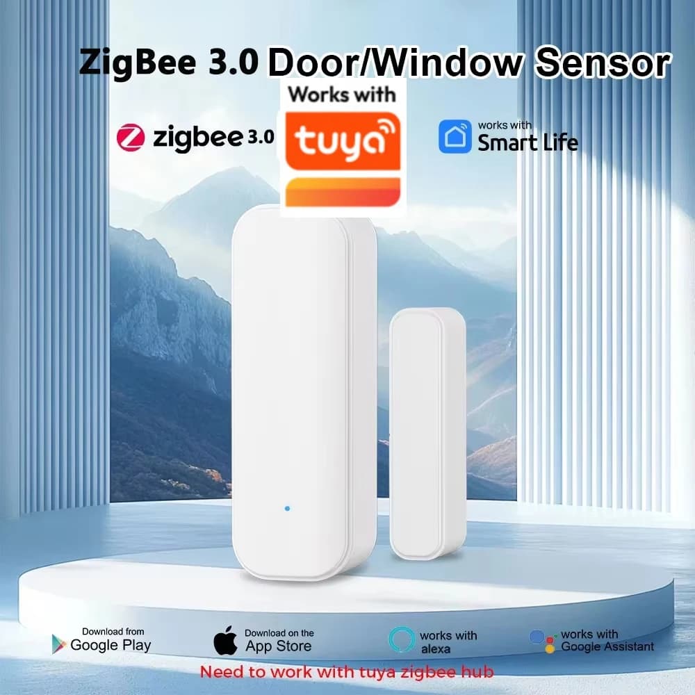 Sensore per Porte e Finestre Compatibile con Tuya ZigBee 3.0, Allarme di Sicurezza Domestica Intelligente, Rilevatore di Contatto con Controllo Vocale