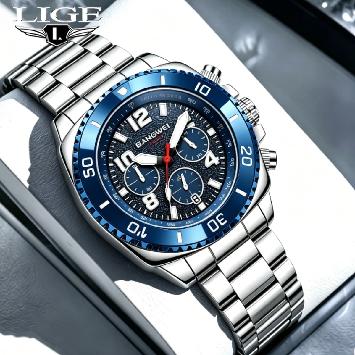 BANGWEI Luxury Quartz Men Watch Waterproof Luminous Date Man Watch Stainless Steel Business Wristwatches Male Clock Reloj+Box
