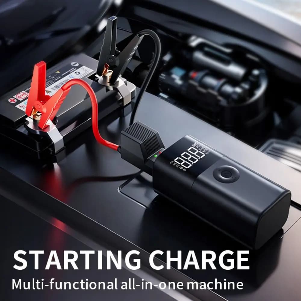 Nuovo Avviatore d'Emergenza 4 in 1 per Auto 1000A 12V con Pompa d'Aria ad Alta Precisione, Luce LED SOS e Compressore d'Aria per Auto/Moto/Bicicletta