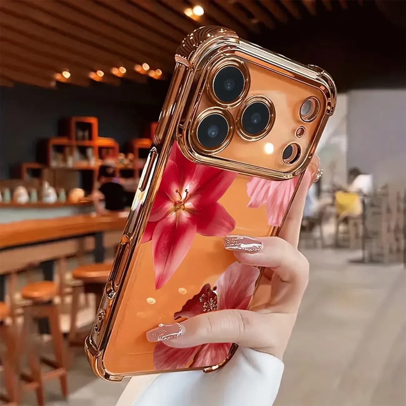 Simple Flower Print Phone Case For iPhone 17 16 15 14 Plus 13 12 11 Pro Max Air 17e 16e Plating Four-Corners Shockproof Cover