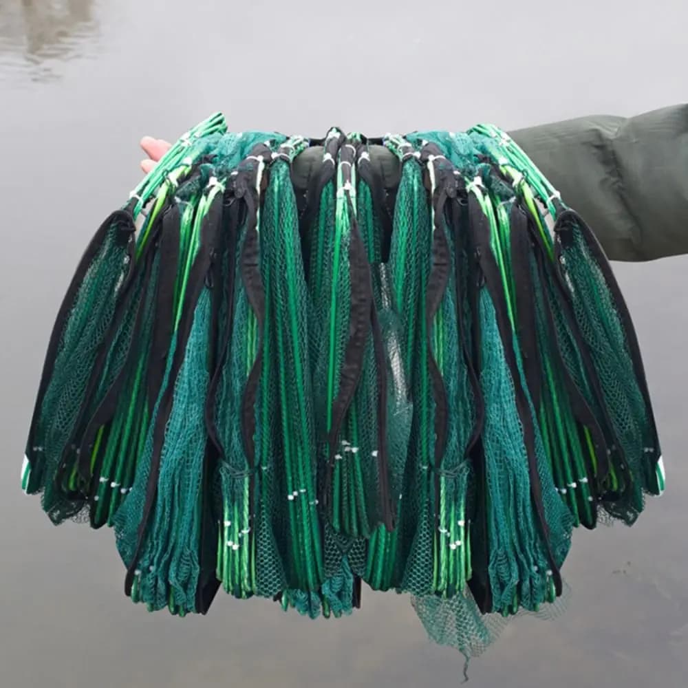 Durable Foldable Fishing Net 6/8/10 Holes Green Hexagon Octagon Net 40~82cm Nylon Hand Fishing Net