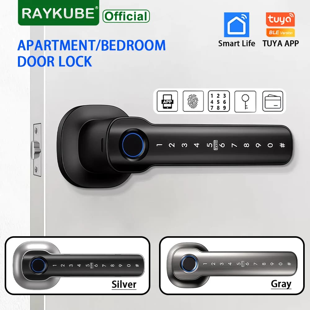 RAYKUBE HL50 Tuya Bluetooth Smart Door Handle Lock 5 Ways Unlock Fingerprint Password IC Card Key APP Control Electronic