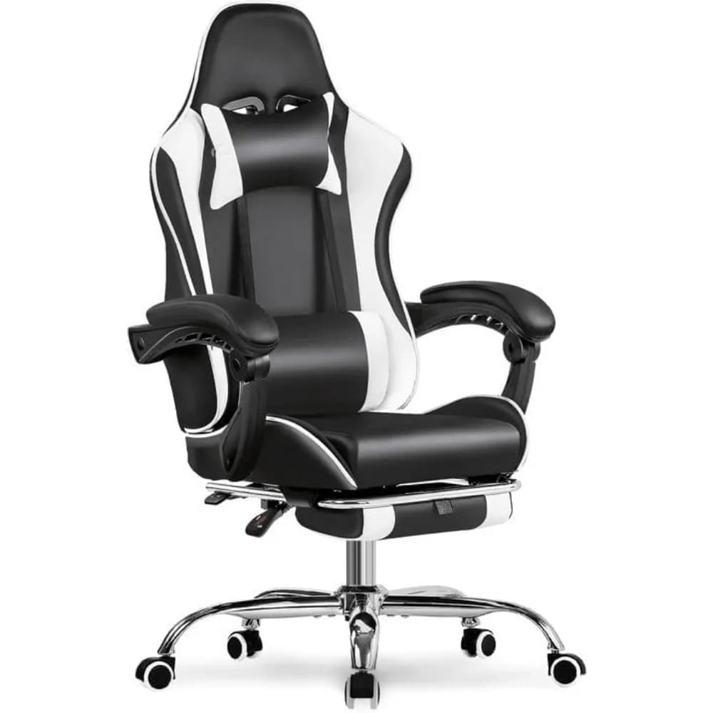 Ergonomic Gaming Chair with Footrest Recliner Swivel Height Adjustable High Back PU Leather Lumbar Support Headrest