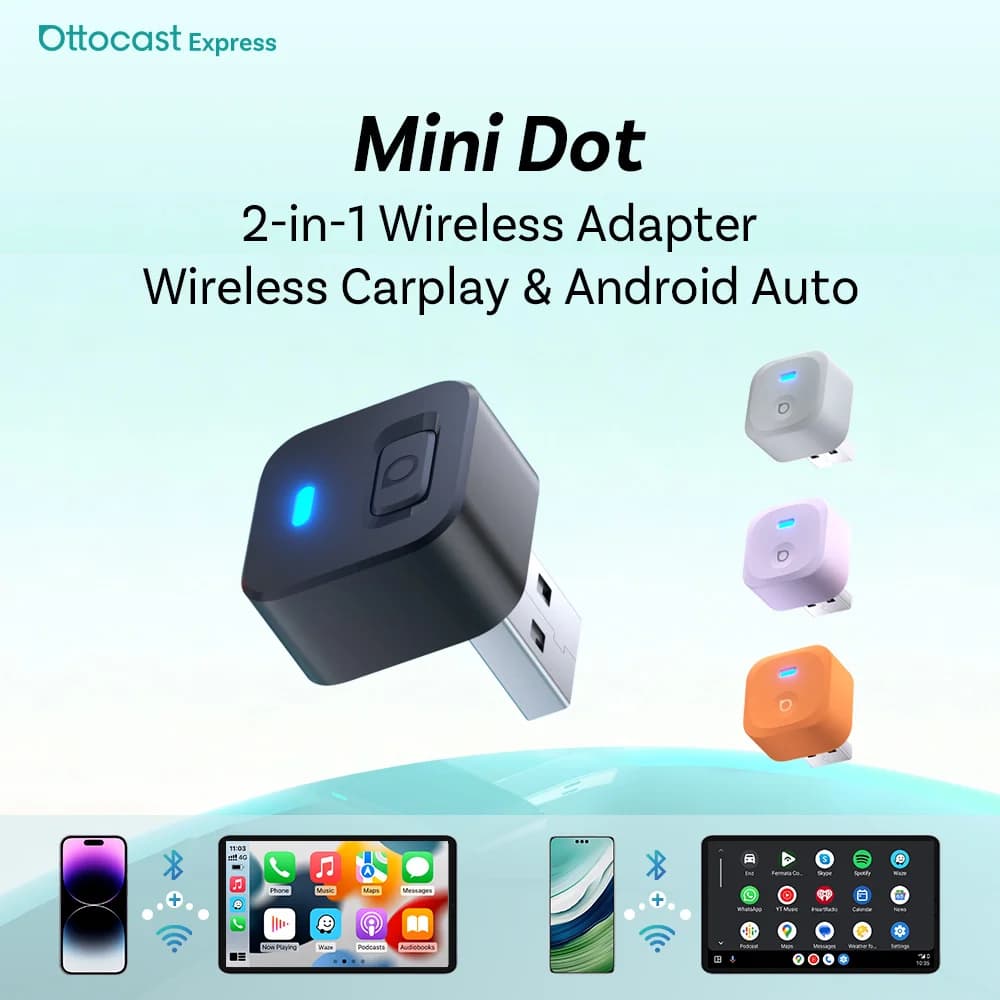 OTTOCAST Mini Dot Wireless CarPlay Android Auto Adattatore 2 in 1 USB Dongle Accessori Auto per Totoya VW Benz Chevrolet Hyundai