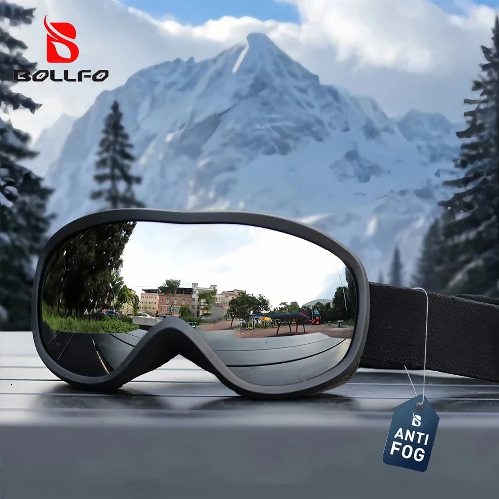 BOLLFO Occhiali da sci per uomo e donna Occhiali da sci per motoslitta per giovani con doppia lente Protezione UV antiappannamento Occhiali da neve OTG
