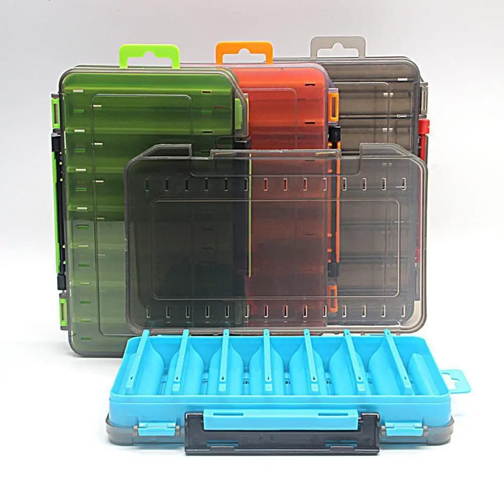 Scatola porta esche da pesca impermeabile a doppio lato in plastica con inserto per esche artificiali, minnow, hard bait, squid jigs e accessori da pesca