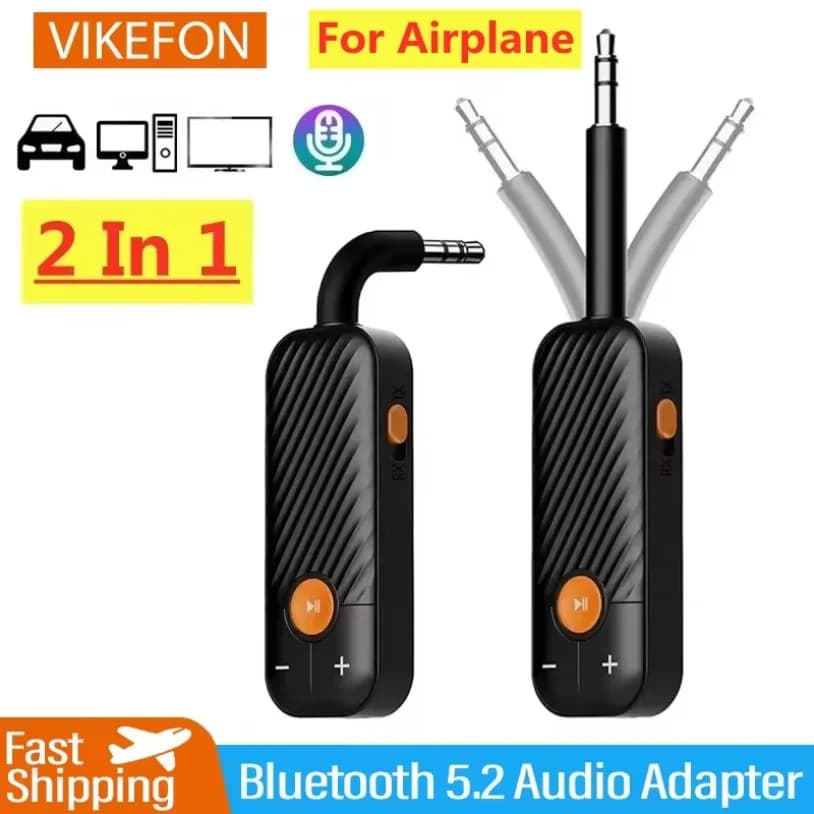 Receiver and Bluetooth 5.2 Audio Transmitter with Jack 3.5mm, Microphone and Wireless Stereo Adapter for Headphones, PC, TV and Speakers Auto