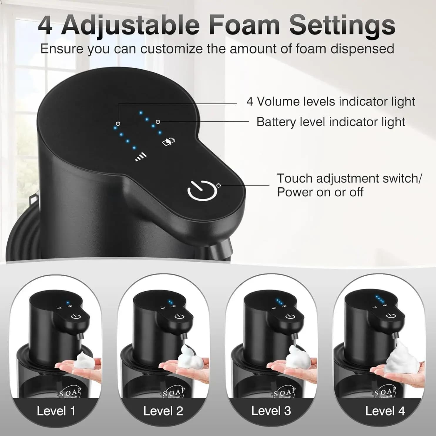 Dispenser di Sapone Liquido Senza Contatto da 400ML, Montaggio a Parete USB, Display Intelligente, Erogatore Automatico con Sensore a Infrarossi