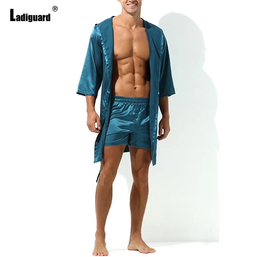 Men's Casual Shirts Dress Shirts Clothing 2024 America Europe Top Open-point Shirt with Soft Cap Man's Shirt with Sleeves 3/4 Bathrobe