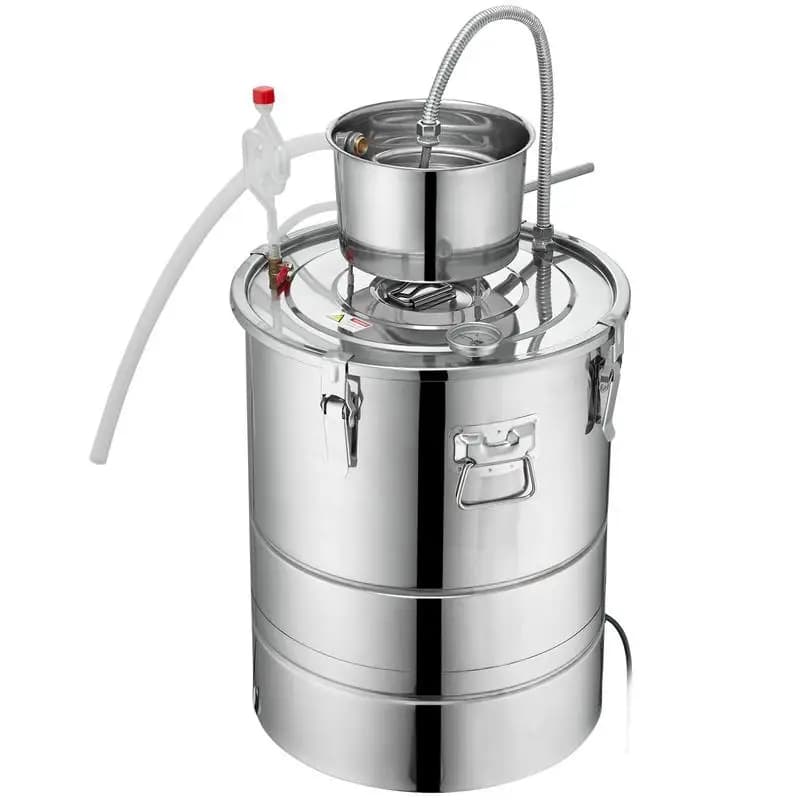 Distillatore di Alcol, 9 Galloni 30L, Kit Distillazione Acqua-Alcol per Casa, Include Tubo in Acciaio Inox, Pompa, Valvola di Scarico Unidirezionale e Termometro (30-120) ℃ Kit per whisky, vino e brandy fai da te, argento