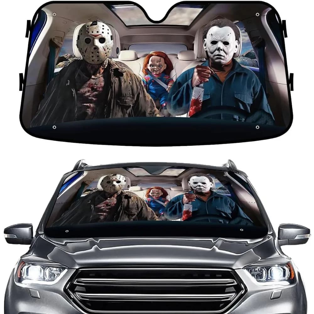 Parabrezza parasole per carattere di film horror per camion suv per auto (55x30 pollici), parabrezza parasole, tende per finestrini anteriori, ho