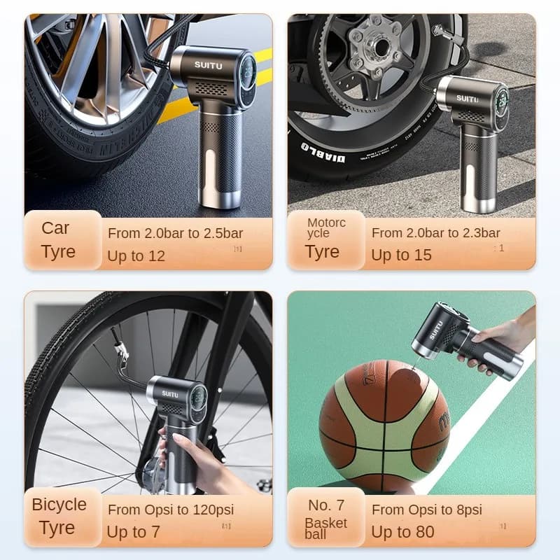 pompa per bicicletta150PSI Compressore d'aria per auto wireless Pompa d'aria per pneumatici per auto intelligente portatile elettrica per palla per barca per pneumatici per auto moto bici