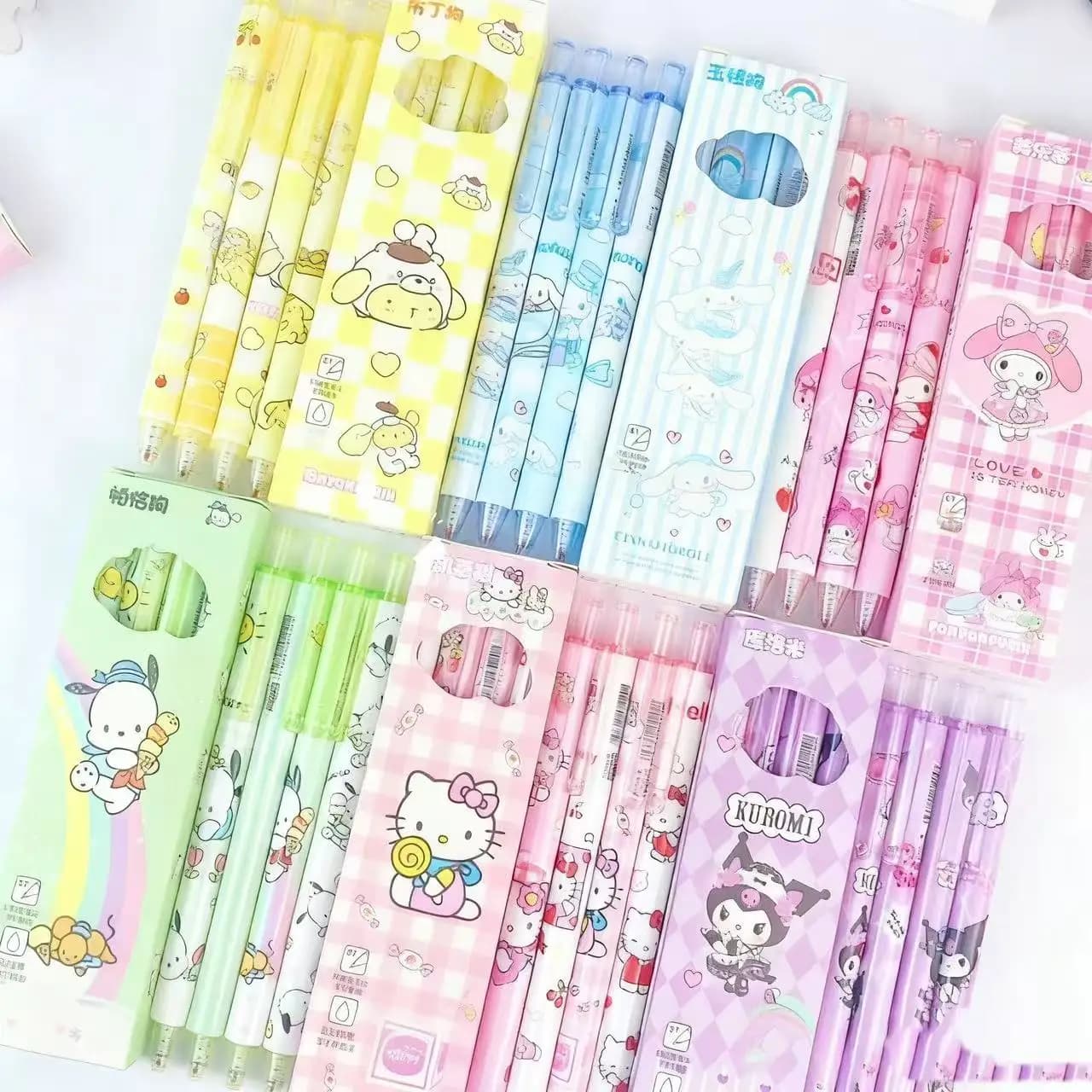 Set di 6 Penne a Pressione Hello Kitty, Kuromi, My Melody, Stile Carino, Asciugatura Rapida, Inchiostro Gel Nero Liscio, Penna per Firma, Cancelleria per Studenti