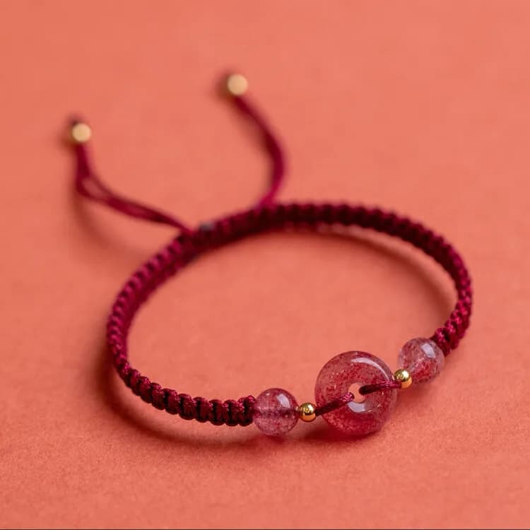 Bracciale da donna in cristallo di cinabro, quarzo fragola, Pixiu, tessuto fatto a mano, per bambini, con cordino rosso, per l'anno zodiacale