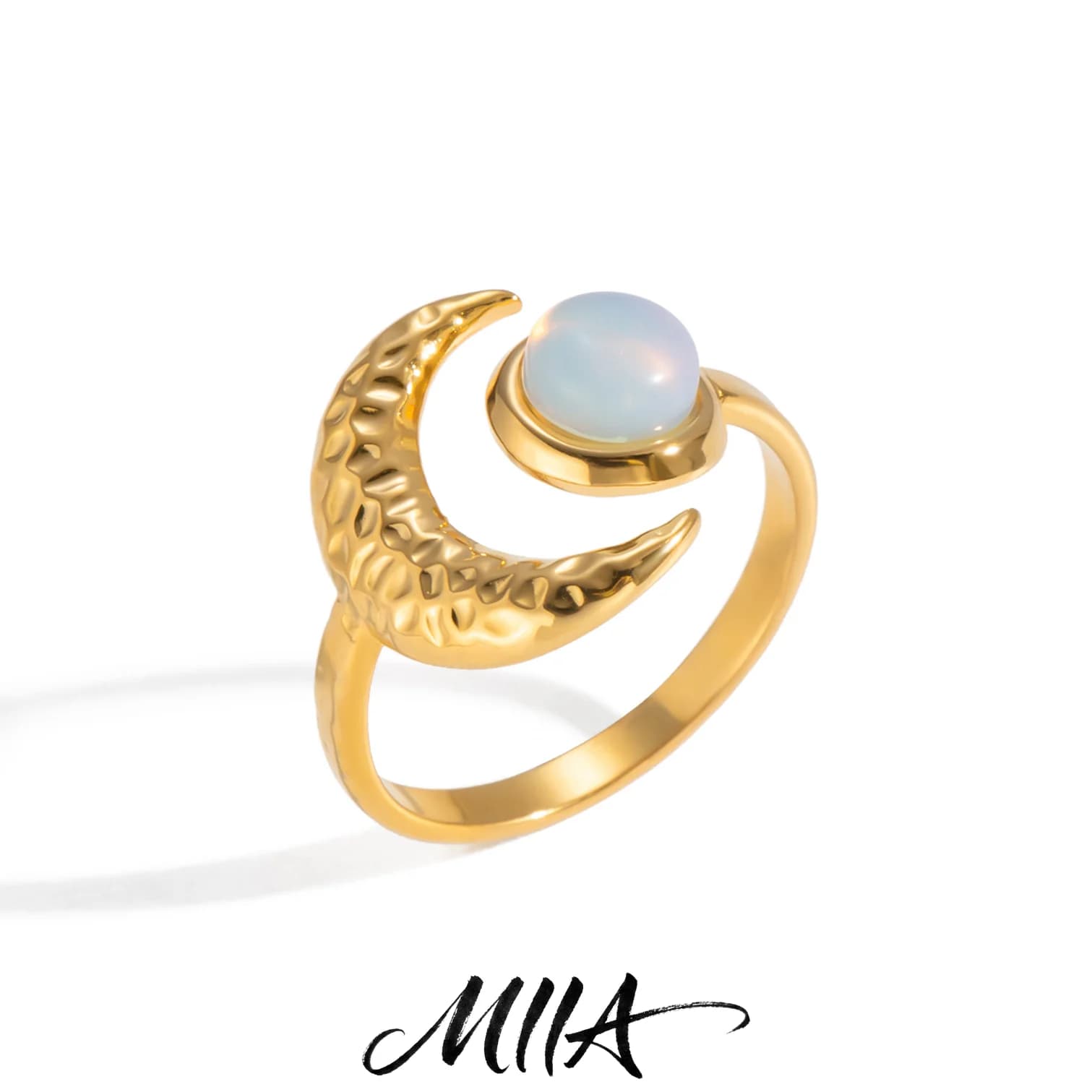 Miia Elegant Opal Rings For Women Minimalist 18K Gold PVD Plated Stainless Steel Moon Open Rings Fashion Jewelry Girls Gift