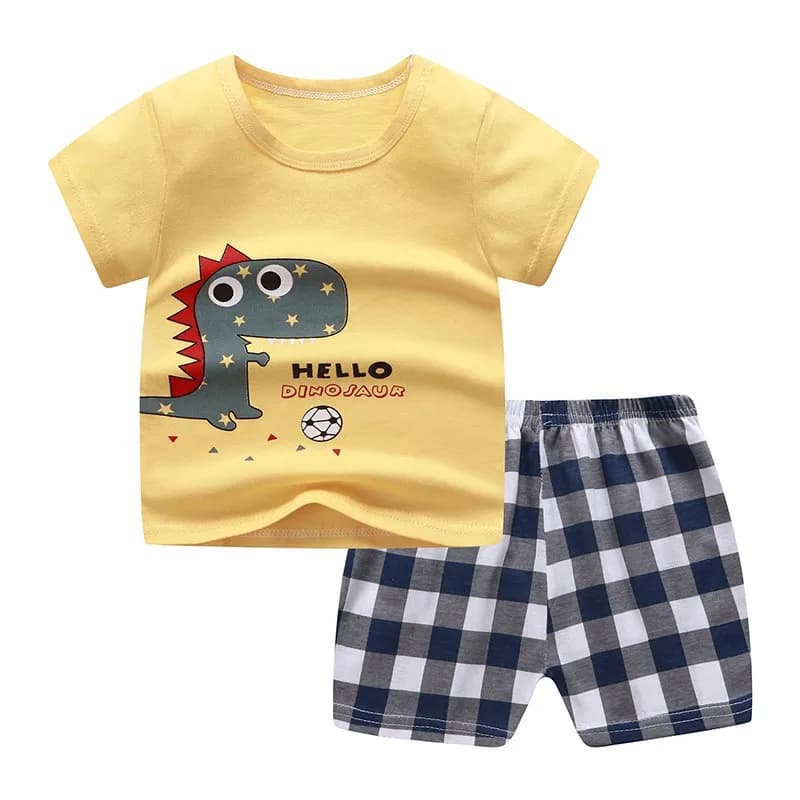 Kids Casual Short Sleeve Set Dinosaur Print Tshirt Shorts Two Pieces Dress New Kids Cute Fashion Suits Outerwear