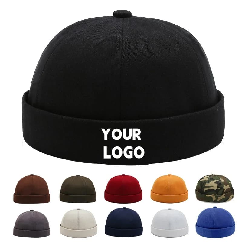 Custom Logo Melon Skin Hat Embroidery Hip Hop Brimless Street Beanie Melon Cap Personality Casual Print Landlord Hats
