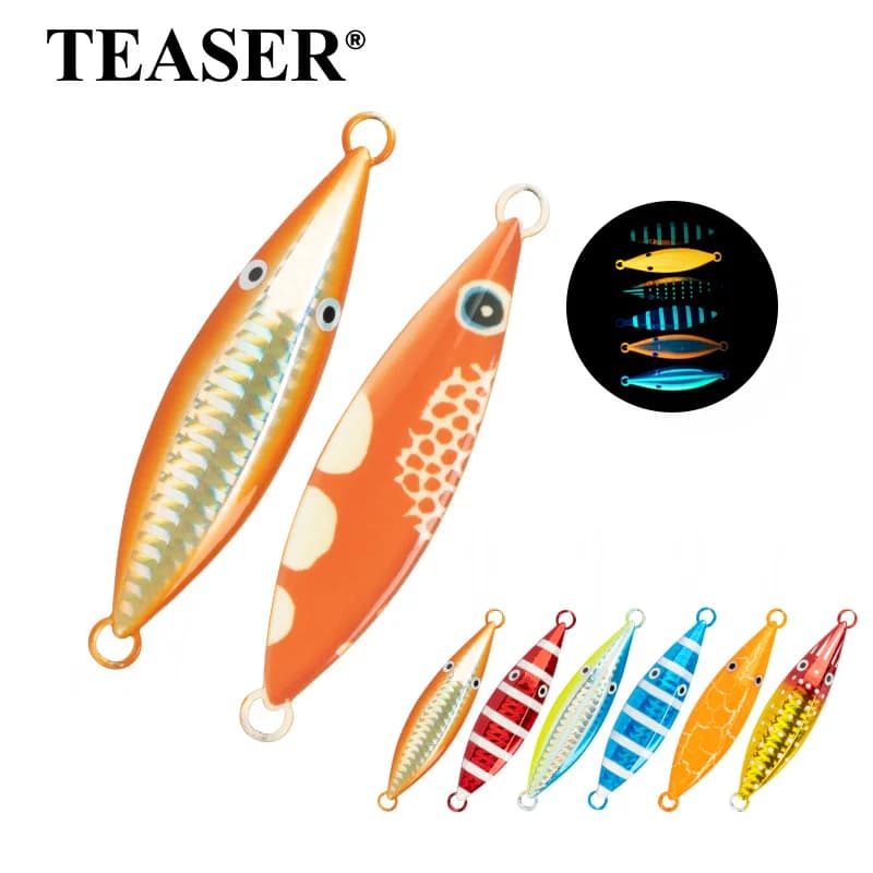 TEASER J105 60g-150g Piastra di Ferro Caduta Bionic Flatfish UFO Lento Scuotendo Richiamo Luminoso Affondamento Piastra di Ferro Piombo Pesce Barca di Pesca