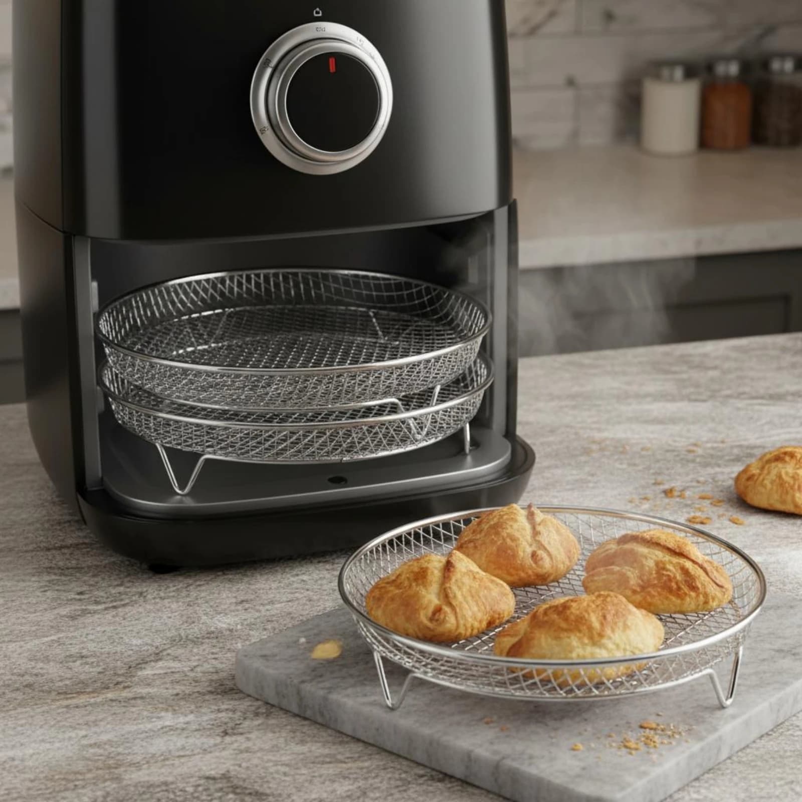 Cestello Scolapiatti in Rete Resistente alla Ruggine, Set di Cestelli Accessori per Friggitrice ad Aria, Impilabili, per Preparazione Alimenti, Lavabili in Lavastoviglie