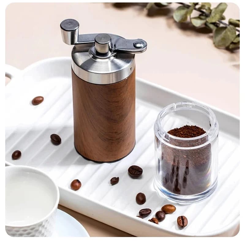 Portable Wood Grain Hand Coffee Grinder, Stainless Steel Crank Manual Coffee Bean Mill Kitchen Accessory