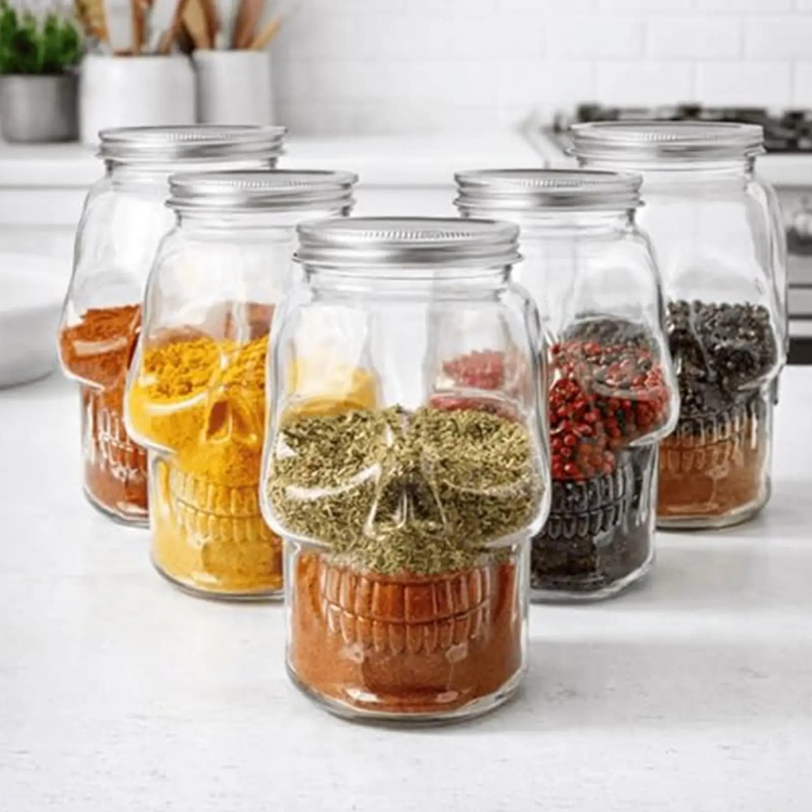 Skull Jars With Lid 500ml/800ml Reusable Spooky Decor Salt Containers For Home Bar Coffee Station, Picnic Tabletop Dining Decor