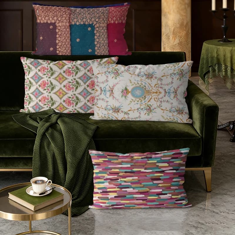 Floral Vintage Boho Lumbar Pillow Covers Suitable For Sofa Bedroom Car Pillow Cover Cushion Rectangular Back Cushion