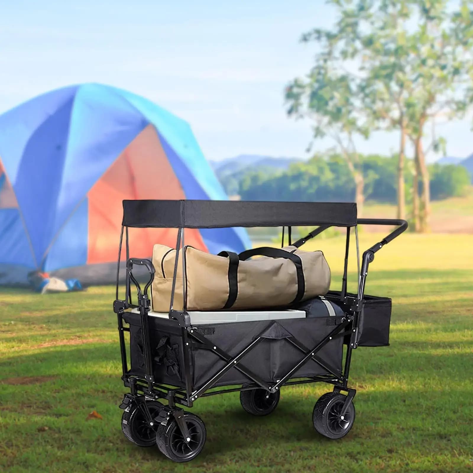 Tenda Leggera per Carrello, Tettoia in Tessuto Oxford, Copertura Portatile Antipioggia e Parasole, Accessorio Pieghevole per Attrezzatura da Campeggio