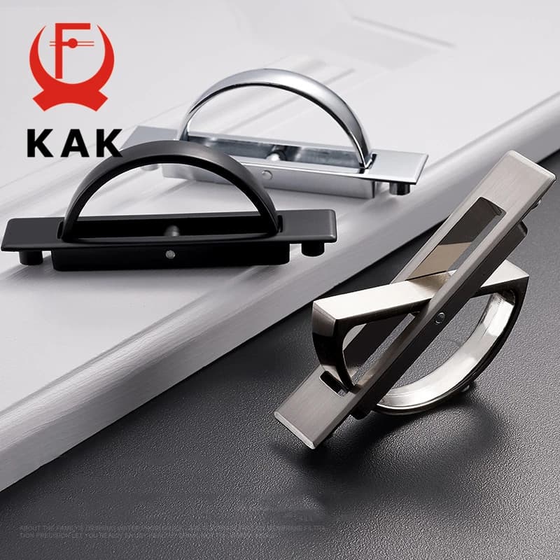 KAK Tatami Maniglie per porte nascoste Copertura da incasso a filo in lega di zinco Maniglia per armadio da pavimento Hardware per mobili scuri cromato brillante
