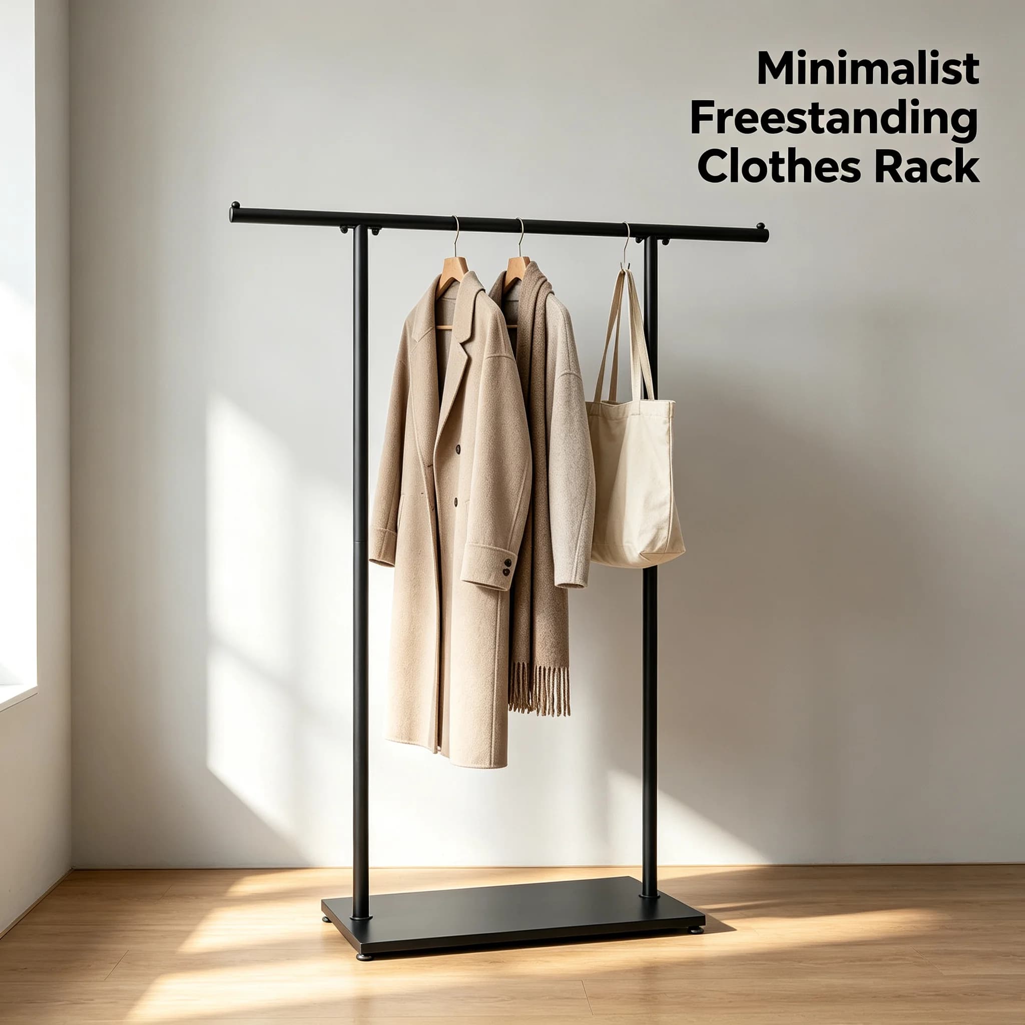 Freestanding Metal Coat Rack with Base, Modern Clothes Stand for Entryway Bedroom, 51.18" Tall Holds Coats Bags Scarves, Black