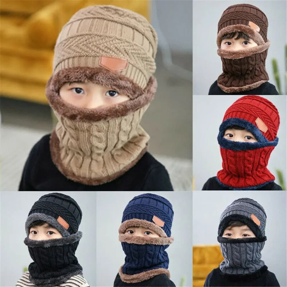 Bambini Inverno Sciarpa al collo Set Berretto Moda Beanie Cappello caldo Sciarpa Set Copri collo in pile lavorato a maglia spessa Berretto da sci Caldo passamontagna Cappello