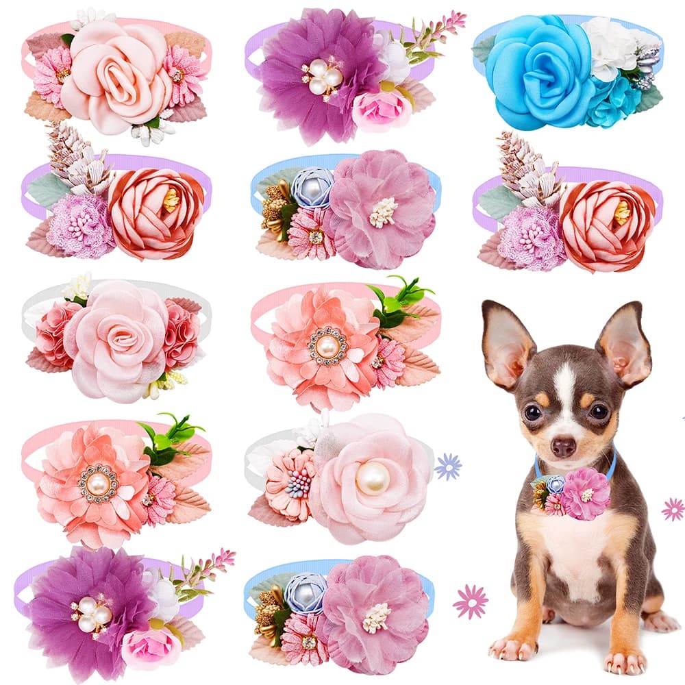 Nuovo 20/50PCS Fiore Papillon Per Cani Perla Diamante Pet Dog Archi Per Cane Papillon Collare San Valentino Primavera Prodotti Per La Toelettatura Del Cane