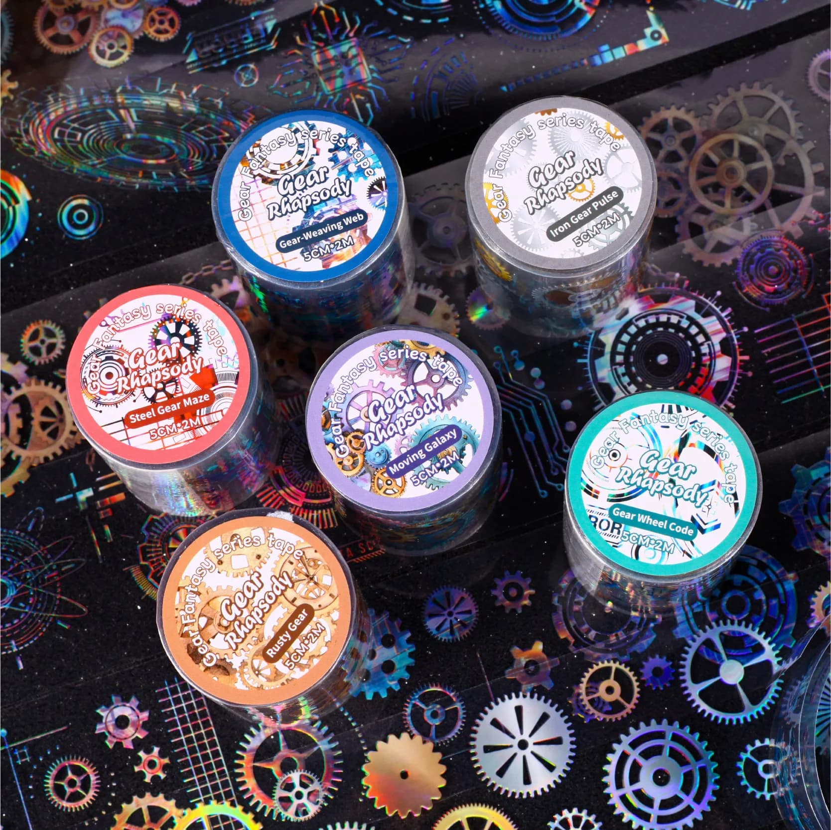 1 rotolo di nastro PET Rainbow Gear per scrapbooking, diario, decorazione fai da te, custodia per telefono, laptop, materiali artistici per collage