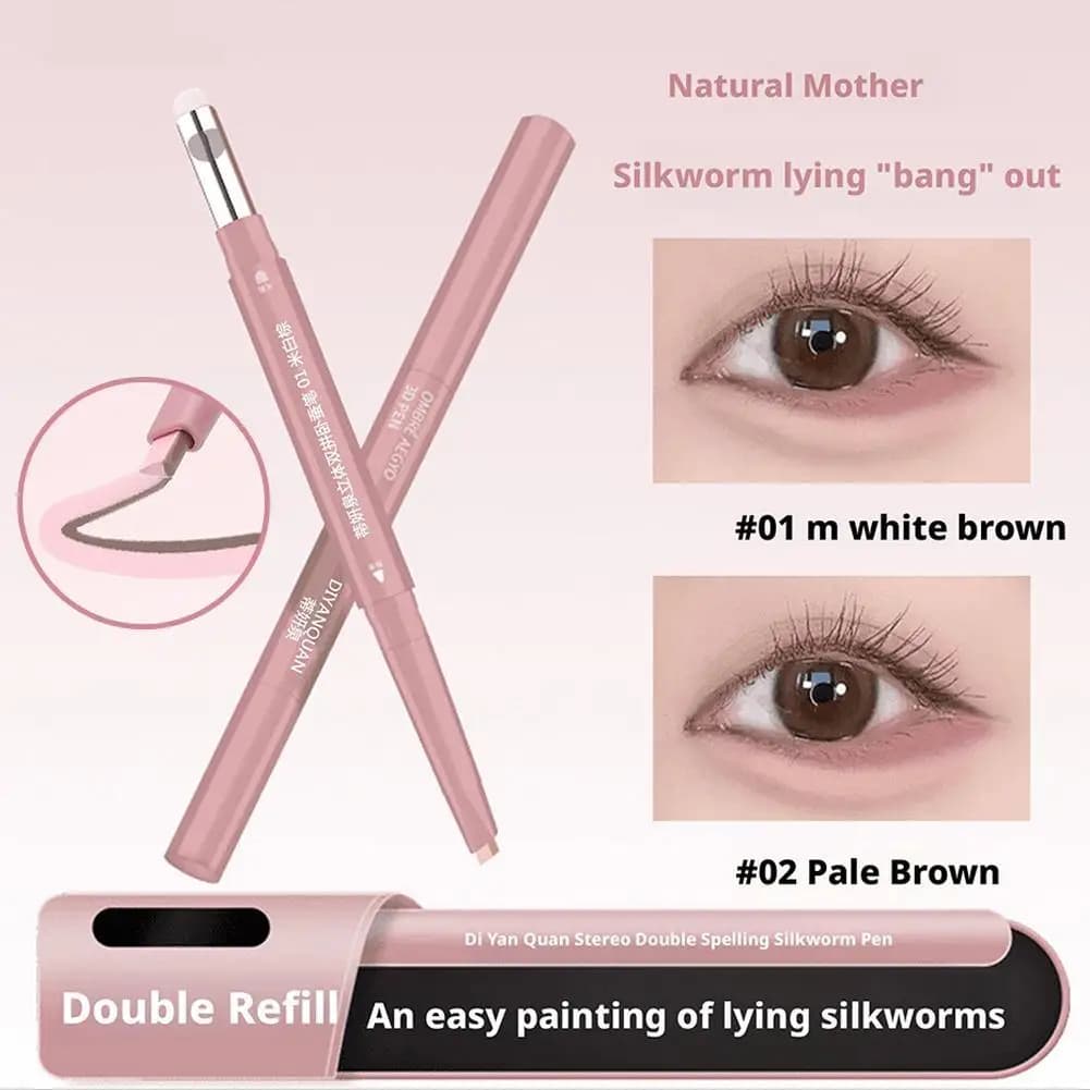 Double Ended Lying Silkworm Pencil 2 in1 Highlighter Nude Lower Eyelid Contour Eyeliner Makeup Stick