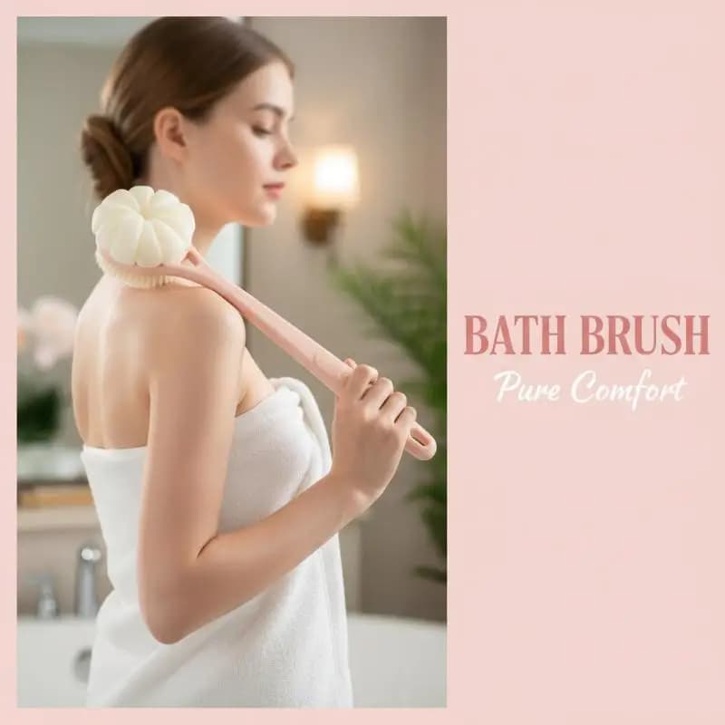 Bath Brush Long Handle Double Sided Design Shower Towel Back Scraper for Full Body Exfoliating Wet and Dry Use