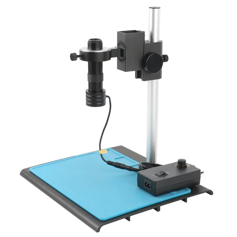 Anello luminoso a 32 LED regolabile Vidoe Microscopio Fotocamera Illuminatore Lampada Luce di riempimento Monoculare Obiettivo con attacco C 130x + Supporto per microscopio