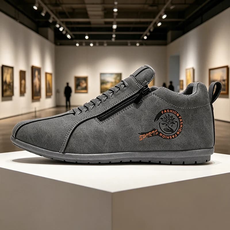 Men's Suede Side-Zip Casual Sneakers, Low-Top Flat Sole Comfortable Walking Shoes for Men