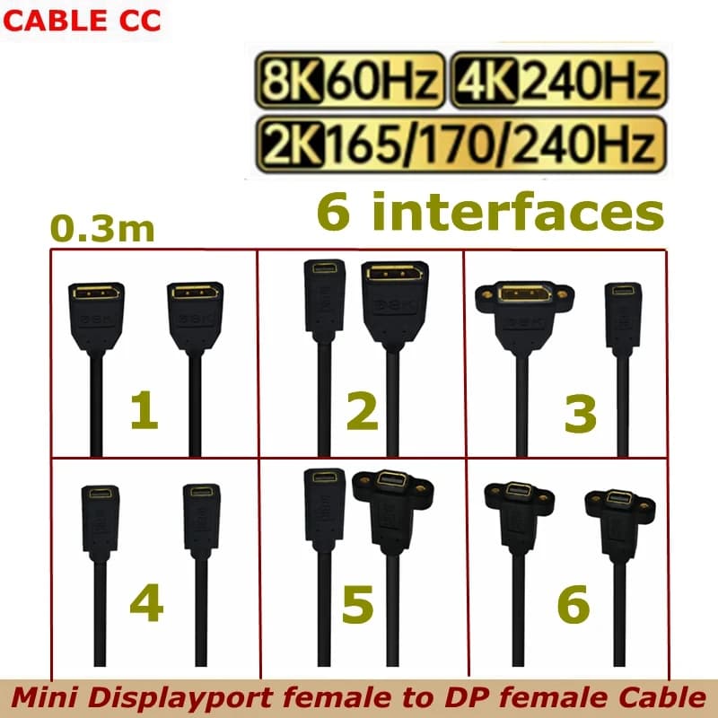 HD Mini Displayport female to DP female With Fixed Screw Hole Test Extension Cable Suitable for Computer Digital Camera Display