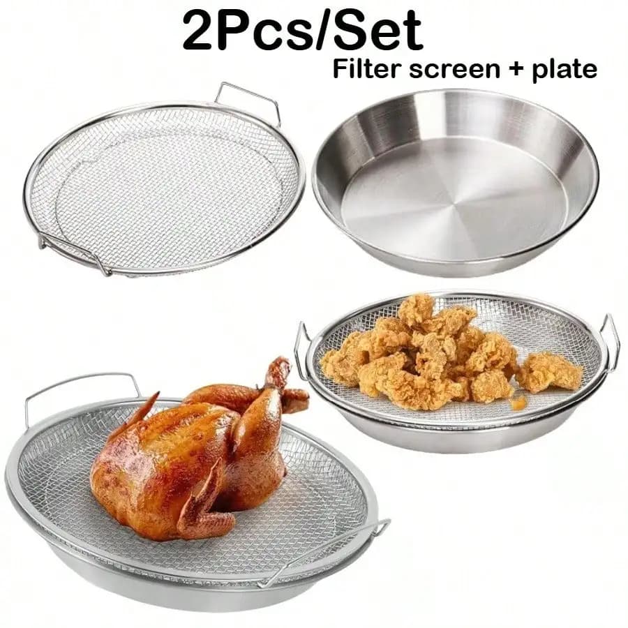 4/2pcs,Grease Filter And Stainless Steel Round Pan,Easy-To-Clean Non-Stick Fruit And Vegetable Drain,For Baking-Cooking-Frying Food And Draining Fruits And Vegetables,Easy-To-Clean Non-Stick Pan Kitchen Sieve,Best Gifts For Thanksgiving And Christmas