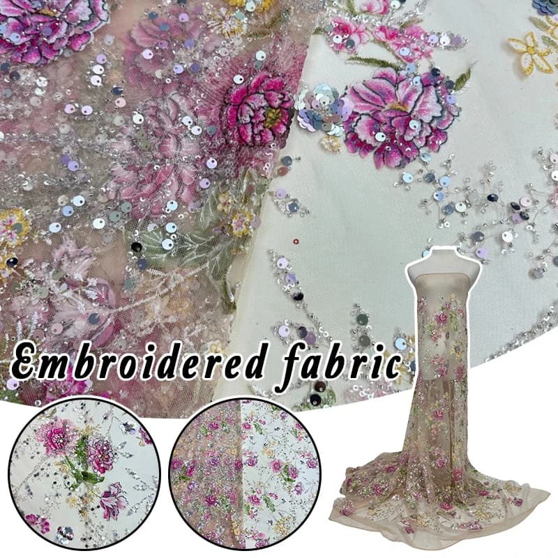 120x90cm African Nigerian Tulle Mesh Lace Fabrics Embroidery Sequins Lace Fabric Wedding Dress Party Dress Beaded Lace Fabric