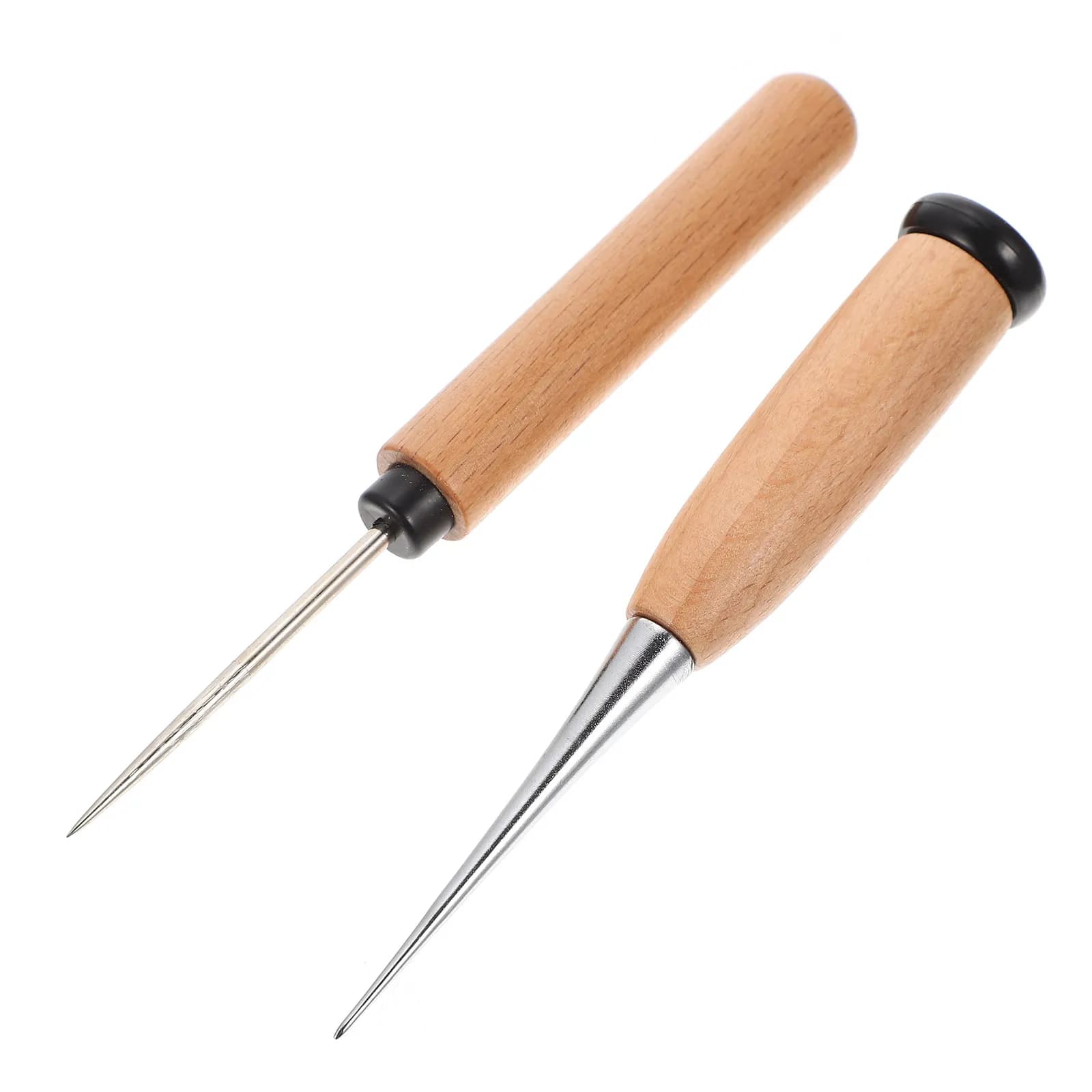Set di 2 Puntine da Artigianato con Manico Ergonomico in Legno per Fai-da-Te, Ricamo, Cucito e Foratura su Tela, Scarpe e Borse