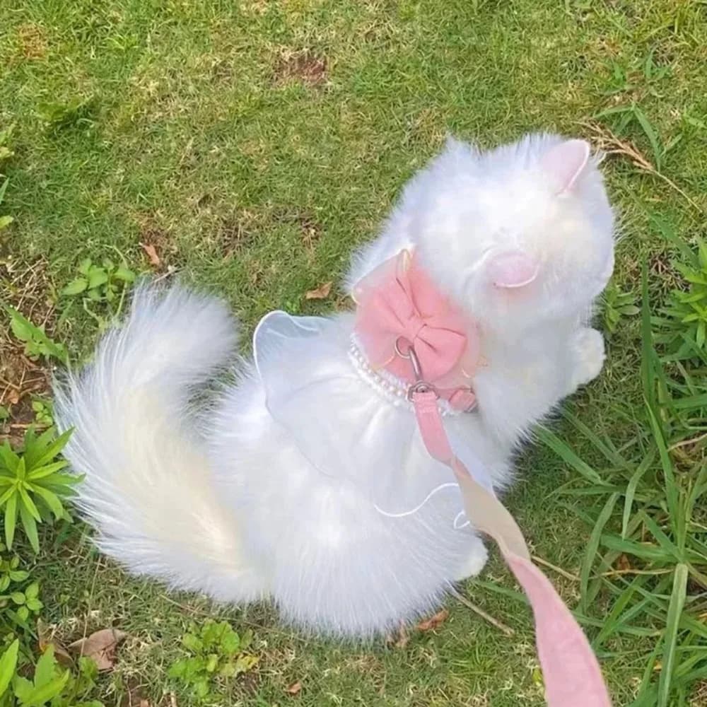 Pet Accessories Princess Style Cat Harness Leash Breathable Adjustable Cat Vest with Bowknot Nylon Pet Chest Strap For Cats Dogs