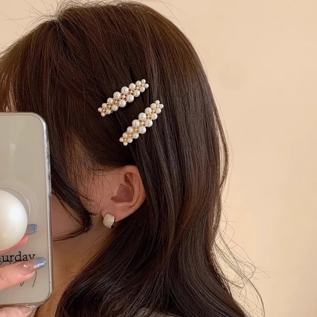 Korean Style Side Pearl Bangs Hair Clip for Women, Forehead Clip Hair Accessory, Internet Celebrity 2025 New Model, High-End Side Hair Clip