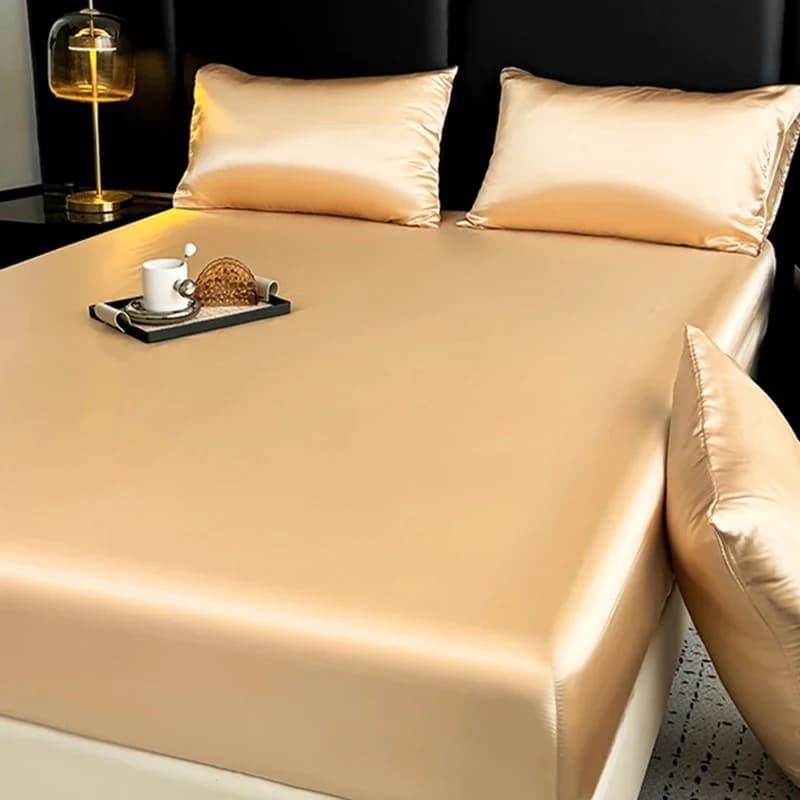 Luxurious Solid Satin Corners With Deep Pockets Set of Soft Queen King Size Sheets 2 pillowcases Comfortable Bed mattress