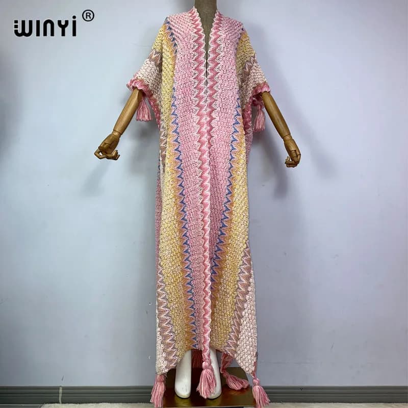 WINYI donna inverno nappa cardigan lavorato a maglia stampa cappotto sciolto natale Africa moda hipster vestito da partito spessa caldo femminile cloke