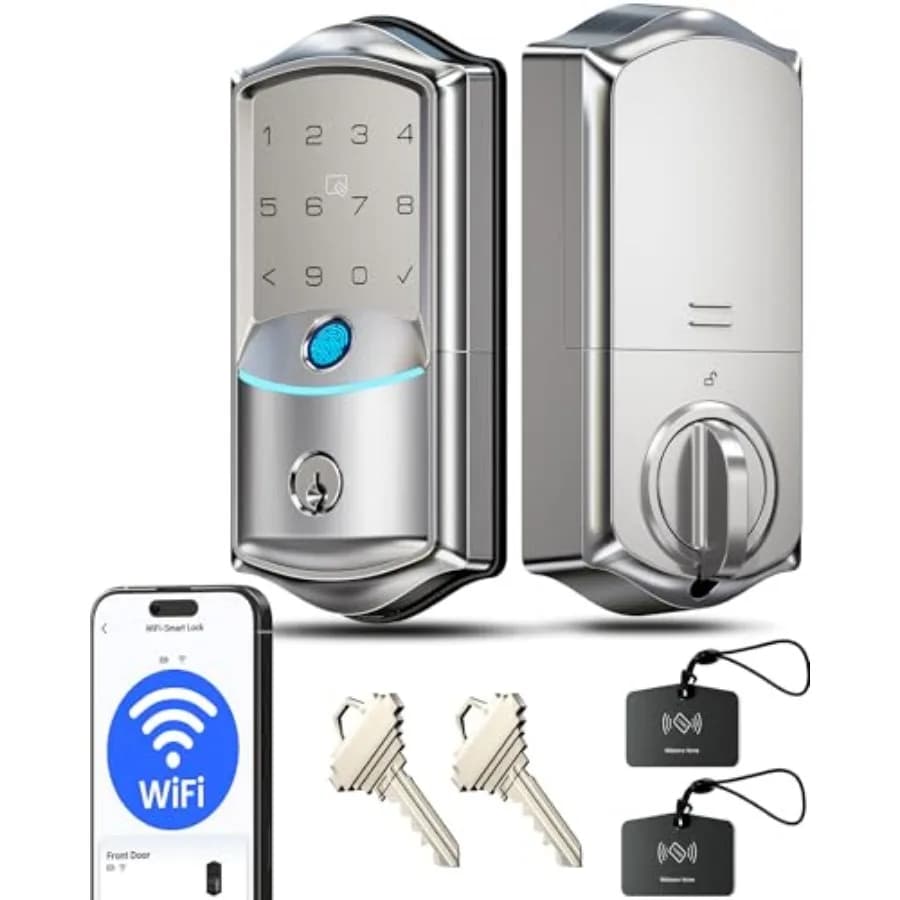 VE027 Serratura Intelligente con Wi-Fi Integrato, Serratura per Porta d'Ingresso con Impronta Digitale Senza Chiave, Controllo Remoto tramite App e Vocale, Nessun Hub Necessario, Touch Screen