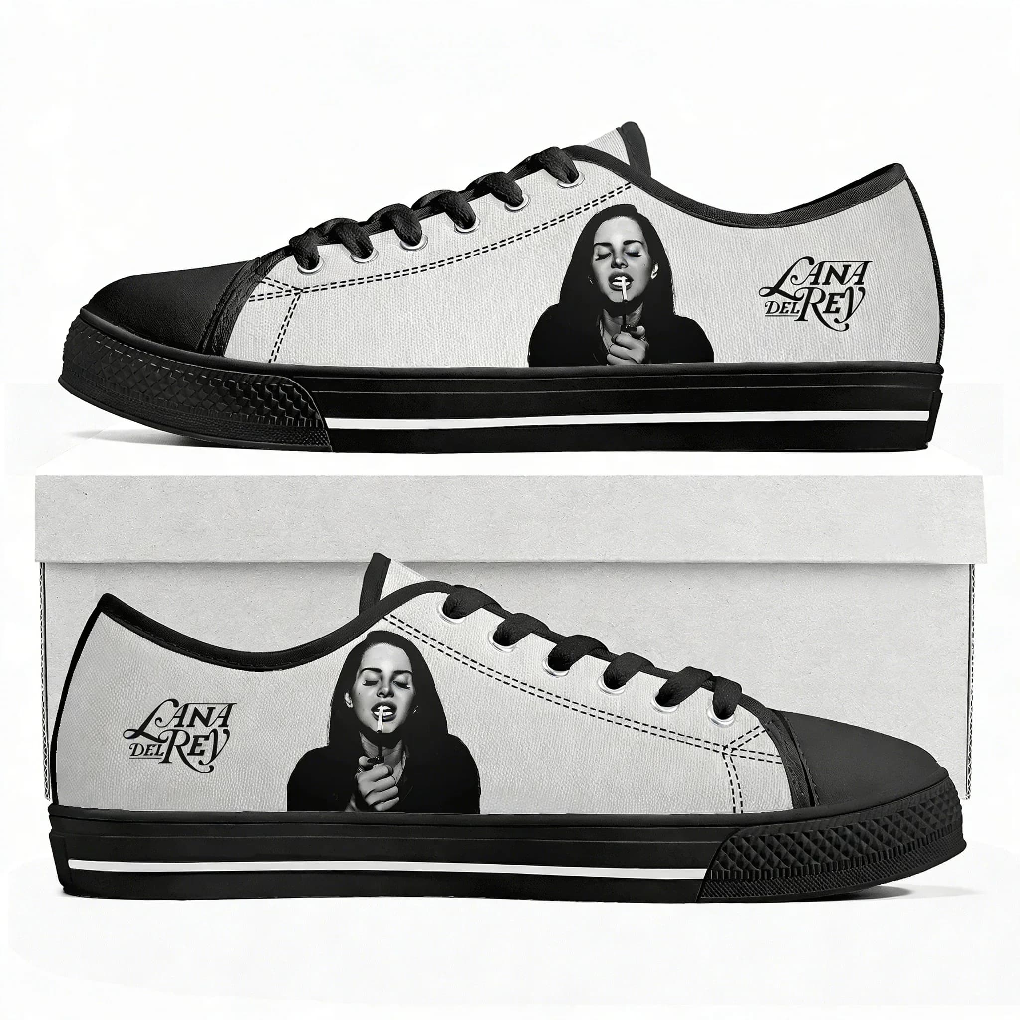 Men's Lana Del Rey Singer Shoes for Men's Boy, Casual Shoes in Tela, Resistent Shoes for Couples, Custom Black Footwear