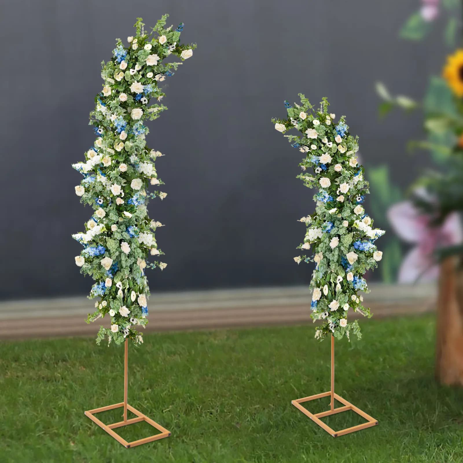 Confezione da 2 cornici per arco nuziale dorate, elegante supporto per fondale in metallo curvo per palloncini e fiori, robusto arredamento per corridoio di altezza 6 piedi e 8 piedi